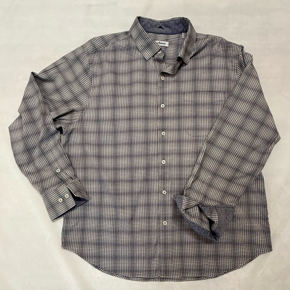 Tommy Bahama Men's Grey Plaid Button-Up Shirt